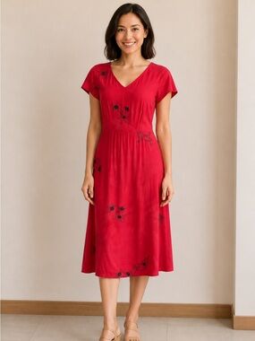 Caribbean Joe Red Short Sleeve Midi Dress